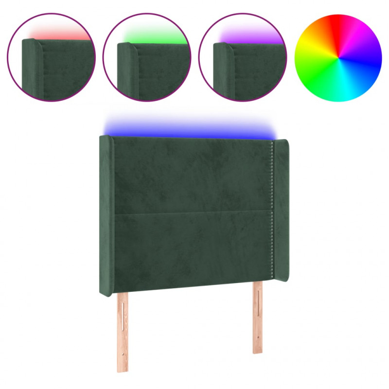 Zagłówek do łóżka z LED, ciemnozielony 93x16x118/128 cm aksamit