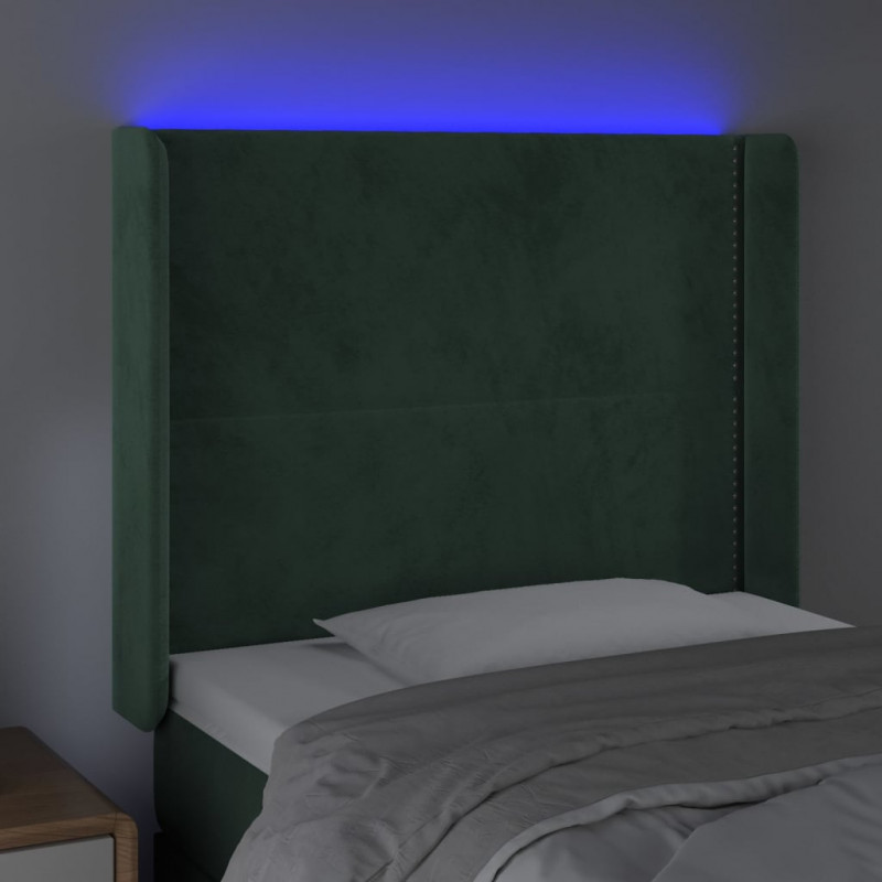 Zagłówek do łóżka z LED, ciemnozielony 93x16x118/128 cm aksamit