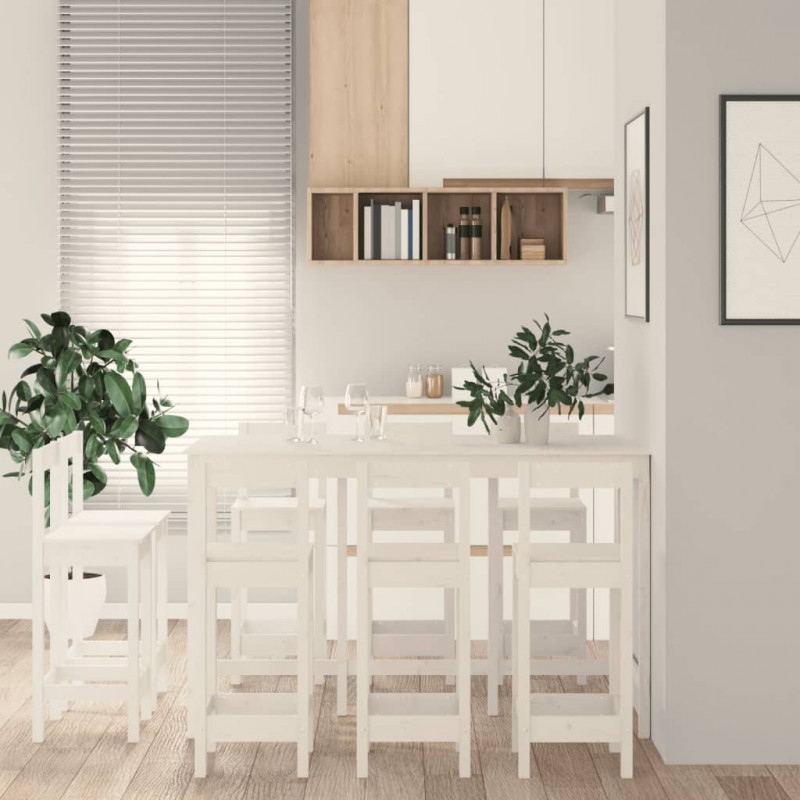 9-cz. zestaw mebli barowych, biały, lite drewno sosnowe