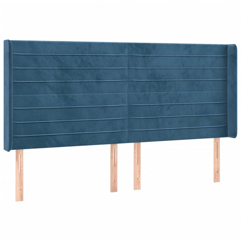 Łóżko kontynentalne, materac i LED, niebieski aksamit 180x200cm