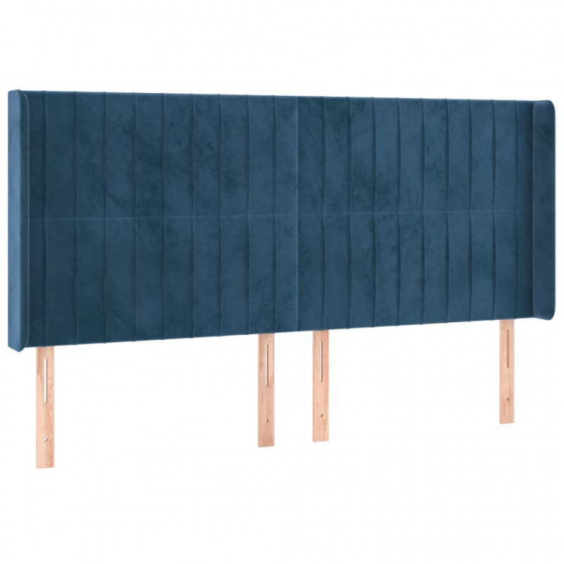 Łóżko kontynentalne, materac i LED, niebieski aksamit 160x200cm