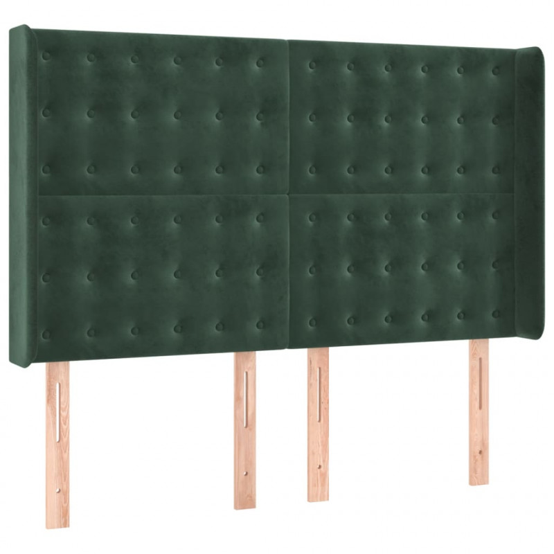 Łóżko kontynentalne z materacem i LED zielony aksamit 140x190cm