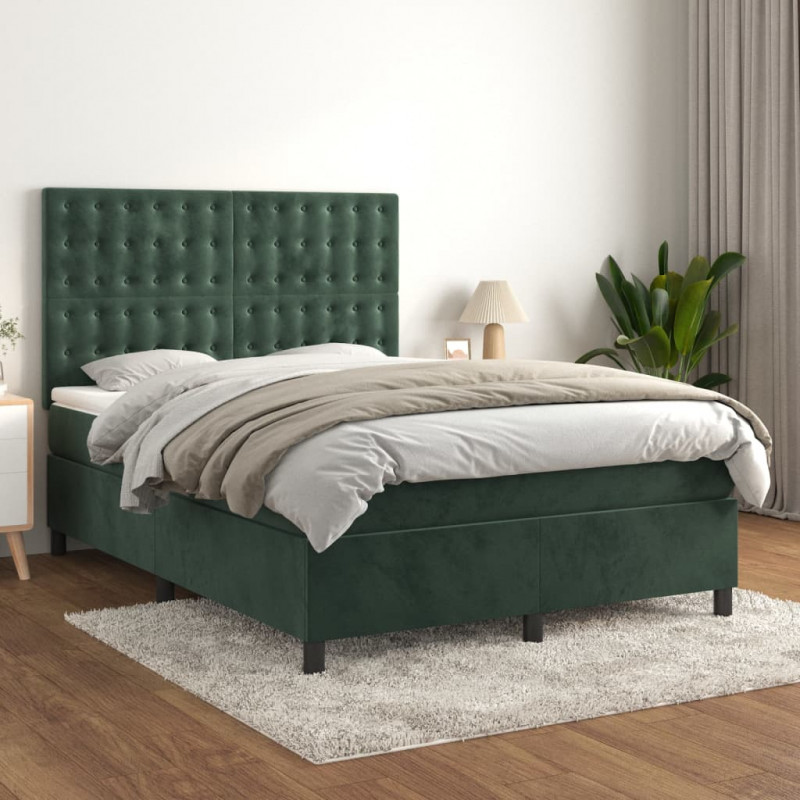 Łóżko kontynentalne z materacem, zielone, aksamit, 140x190 cm