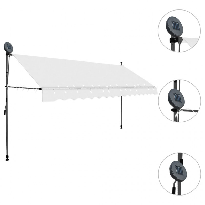 Ręcznie zwijana markiza z LED, 350 cm, kremowa