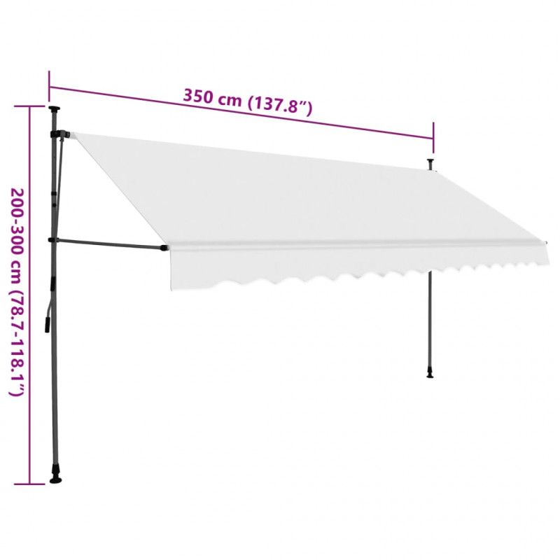 Ręcznie zwijana markiza z LED, 350 cm, kremowa