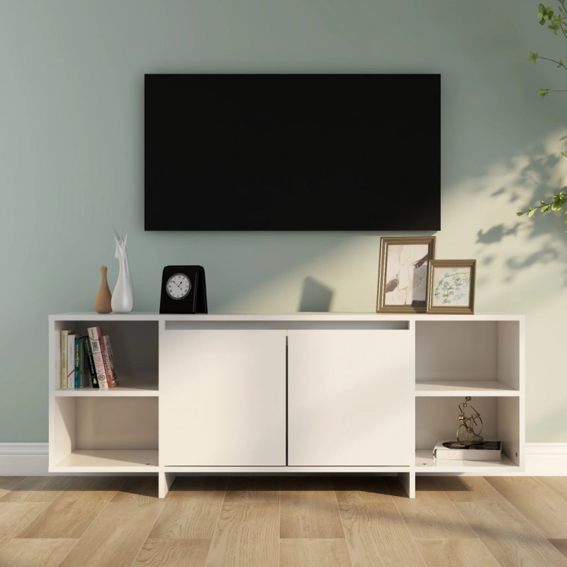 Szafka pod telewizor, wysoki połysk, biała, 130x35x50 cm