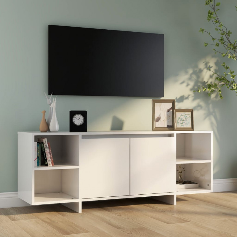 Szafka pod telewizor, wysoki połysk, biała, 130x35x50 cm