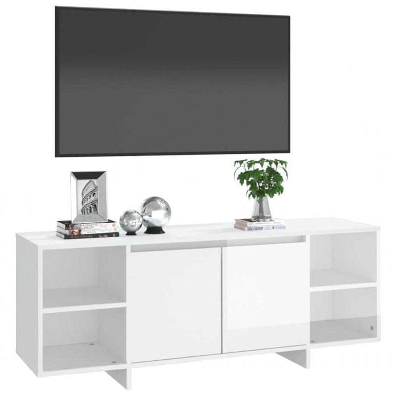Szafka pod telewizor, wysoki połysk, biała, 130x35x50 cm