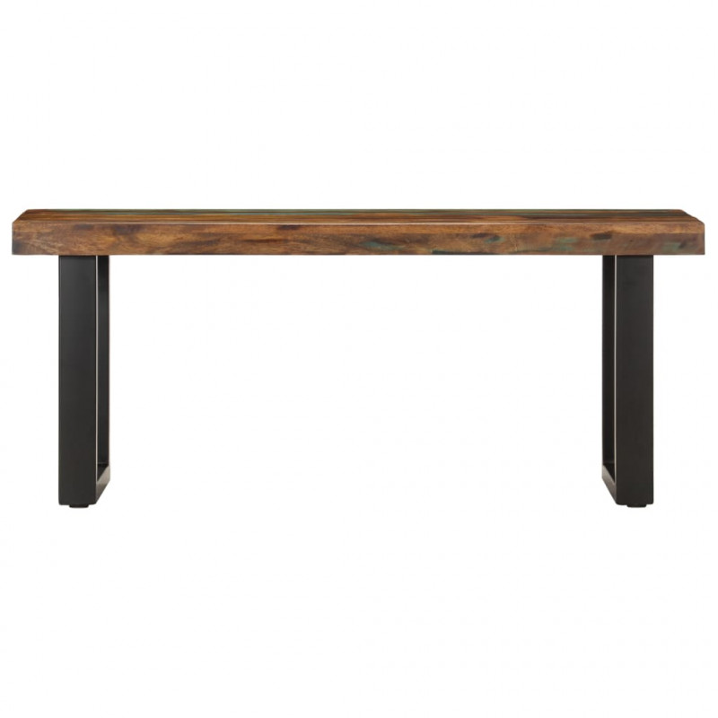 Ławka, 110 cm, lite drewno odzyskane i stal