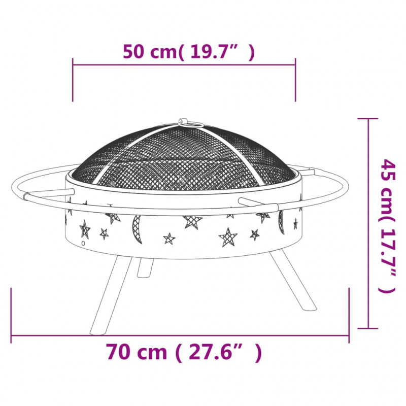 Palenisko z pogrzebaczem, 70 cm, XXL, stal