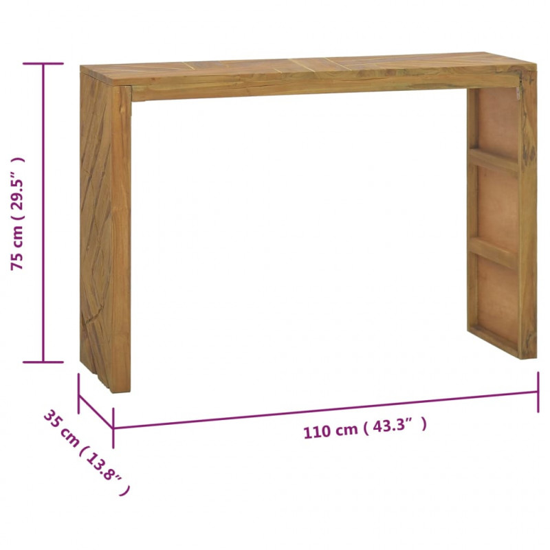 Stolik konsolowy, 110 x 35 x 75 cm, lite drewno tekowe