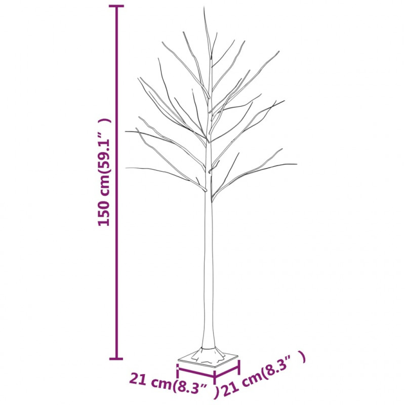Brzoza z oświetleniem, 72 ciepłe białe LED, 150 cm