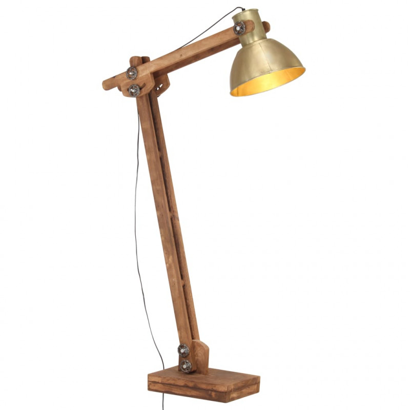 Lampa podłogowa, kolor mosiądzu, E27, lite drewno mango