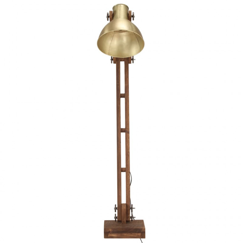 Lampa podłogowa, kolor mosiądzu, E27, lite drewno mango