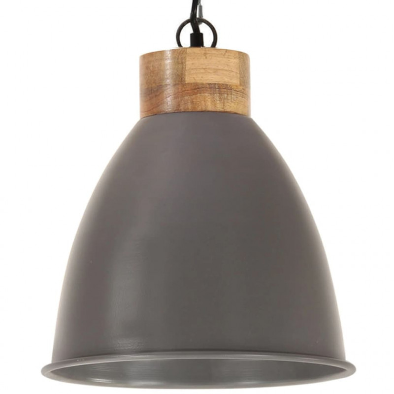 Industrialna lampa wisząca, szare żelazo i drewno, 35 cm, E27