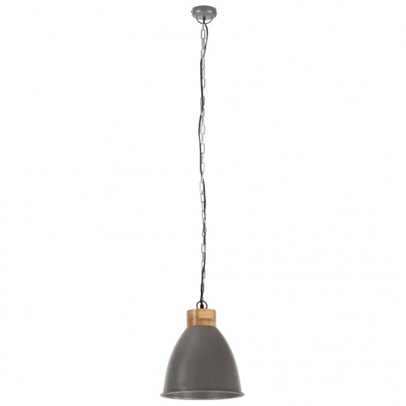 Industrialna lampa wisząca, szare żelazo i drewno, 35 cm, E27