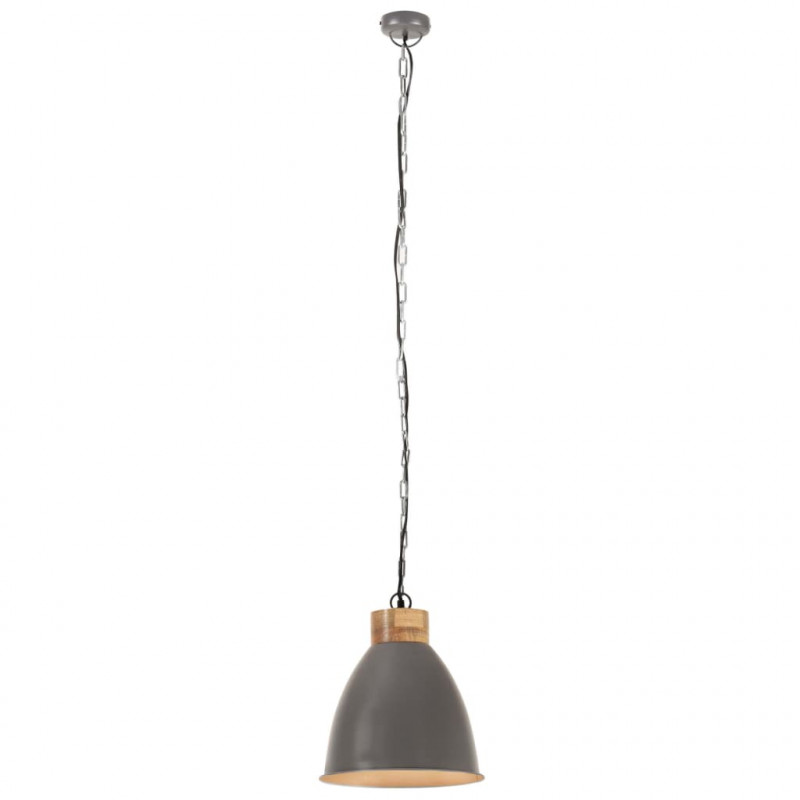 Industrialna lampa wisząca, szare żelazo i drewno, 35 cm, E27