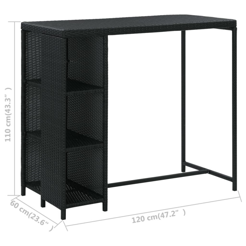 5-cz. ogrodowy zestaw barowy, poduszki, rattan PE, czarny