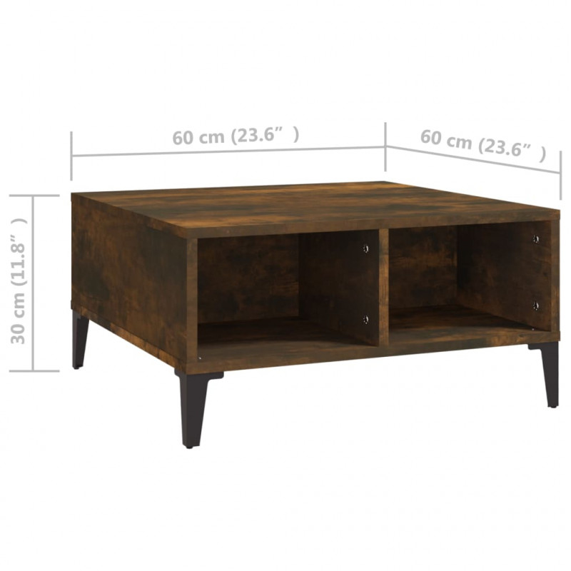 Stolik kawowy, opalany dąb 60x60x30 cm, materiał drewnopochodny