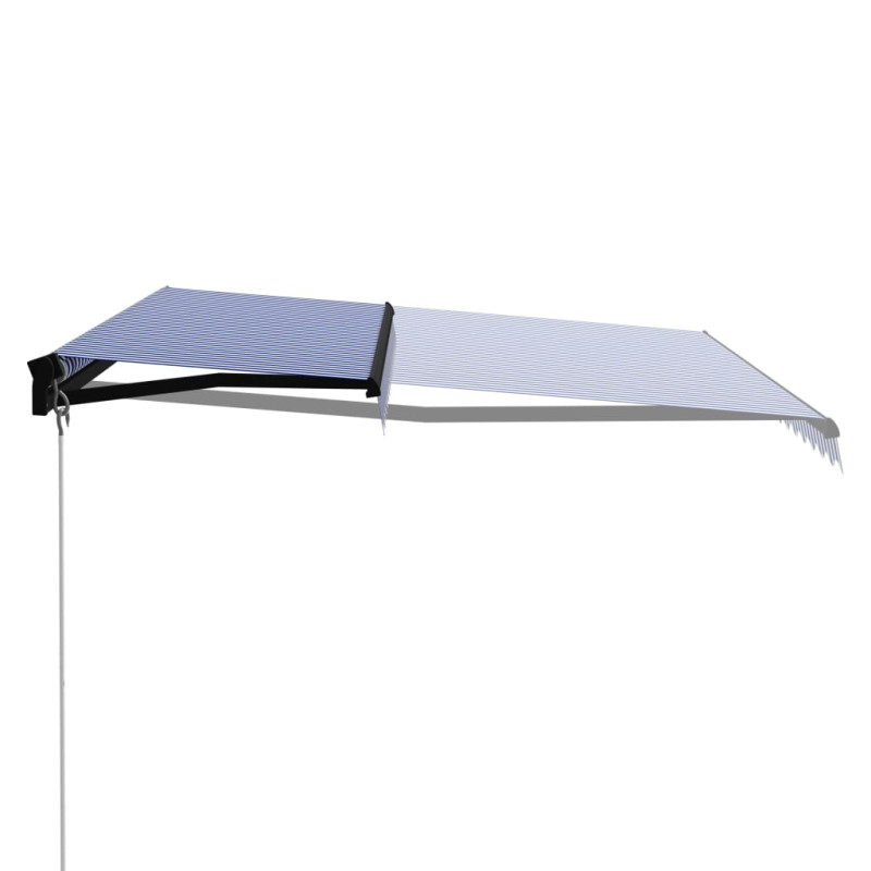 Ręcznie zwijana markiza z LED, 450 x 300 cm, niebiesko-biała