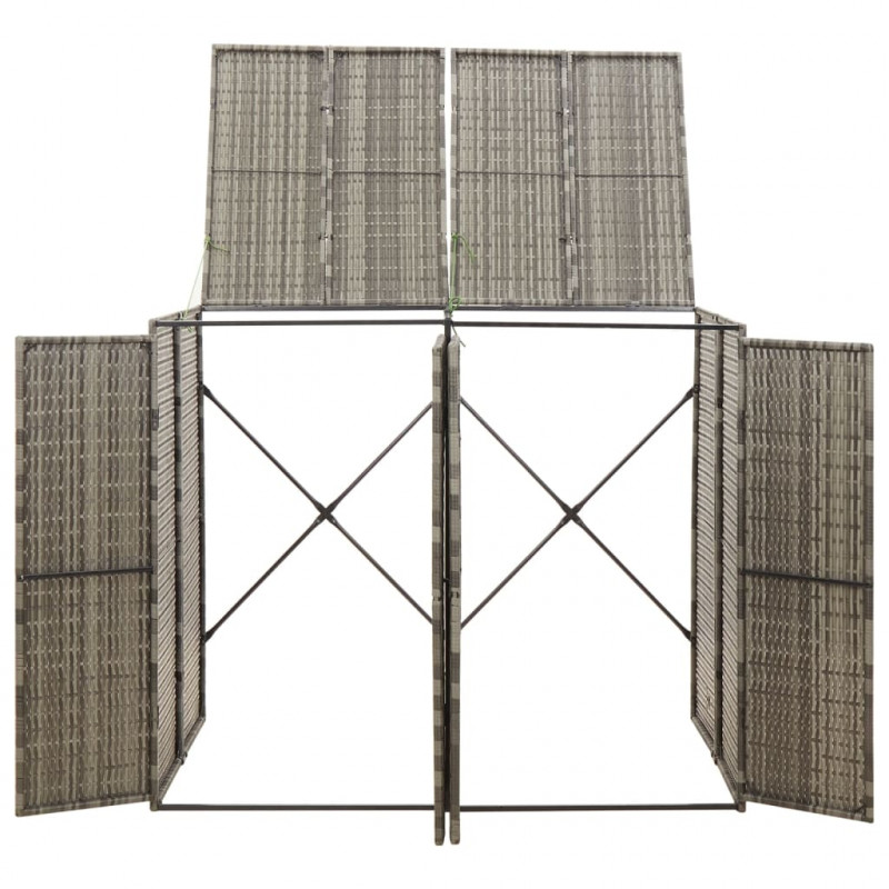 Osłona na 2 kosze na śmieci, szara, 140x80x117 cm, polirattan