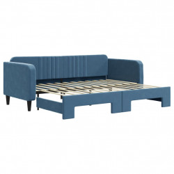 Sofa rozsuwana, niebieska, 90x200 cm, aksamit