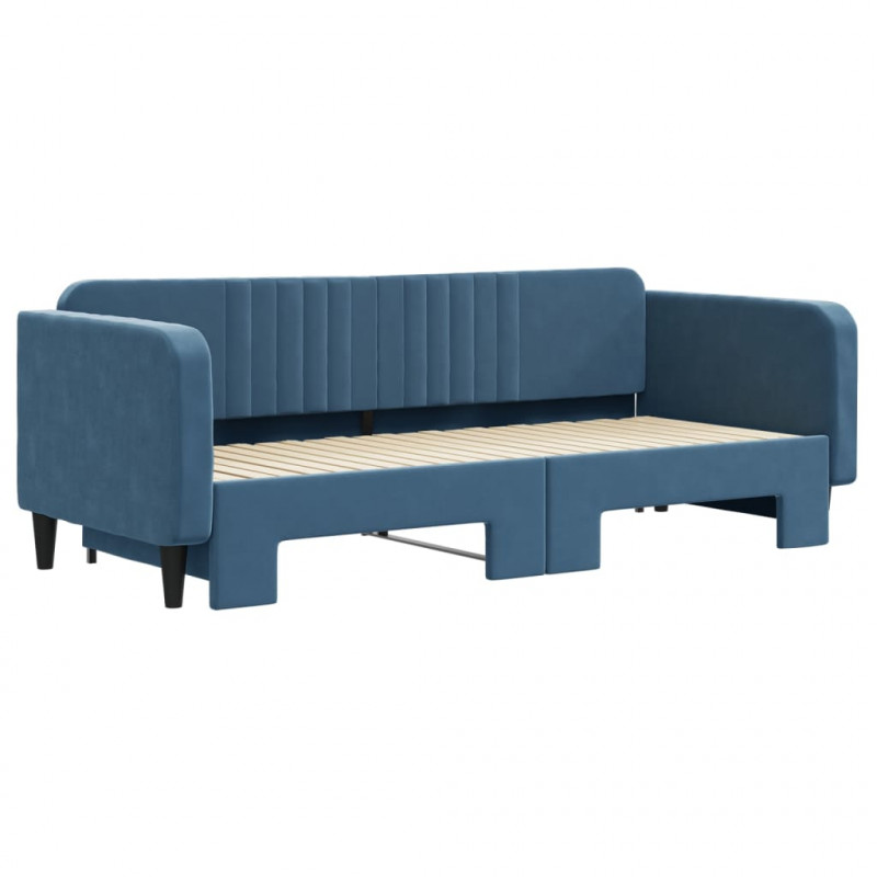 Sofa rozsuwana, niebieska, 90x200 cm, aksamit