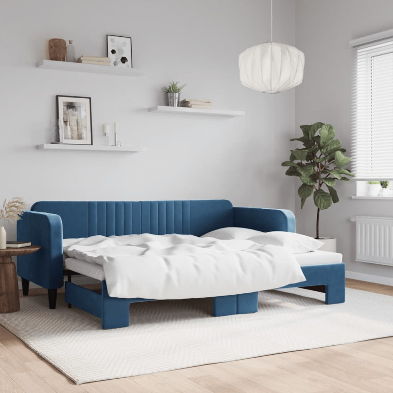 Sofa rozsuwana, niebieska, 80x200 cm, aksamit