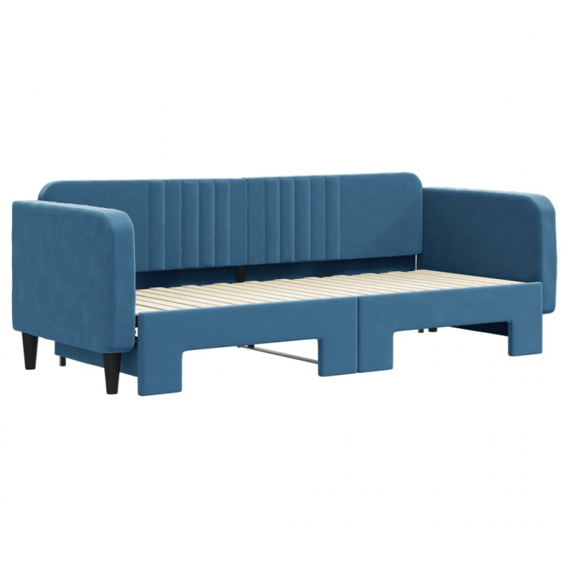 Sofa rozsuwana, niebieska, 80x200 cm, aksamit
