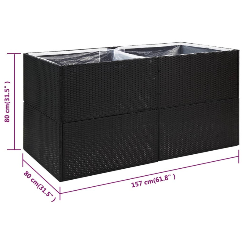 Donica ogrodowa, czarna, 157x80x80 cm, rattan PE