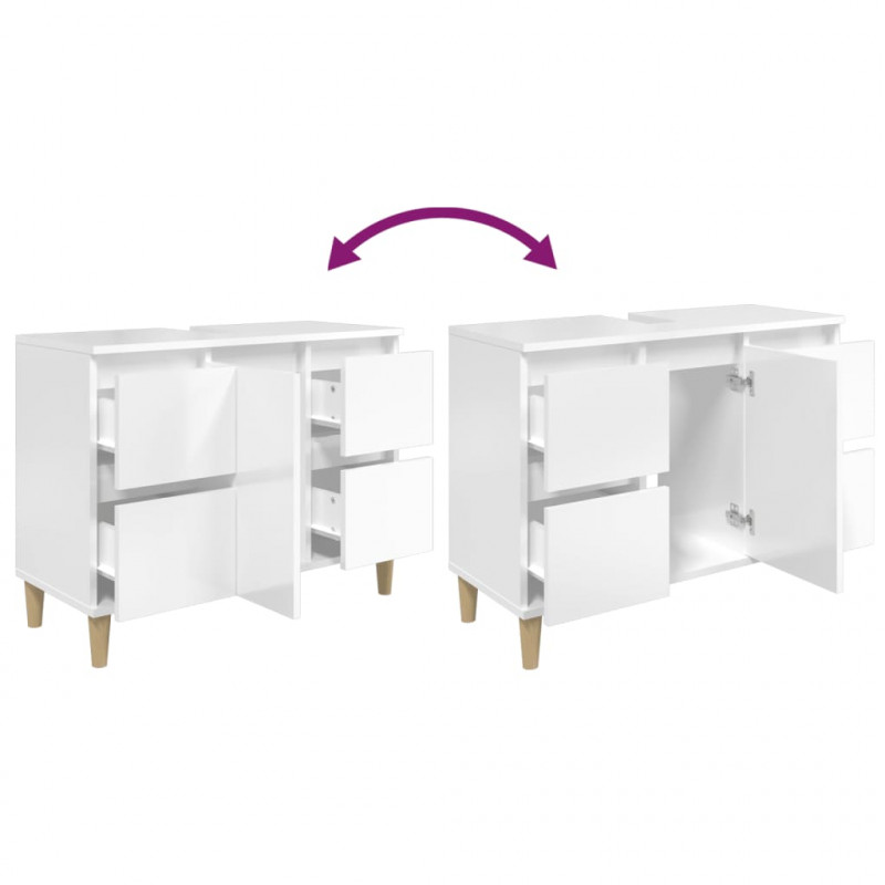 Szafka pod umywalkę, biała, wysoki połysk, 80x33x60 cm