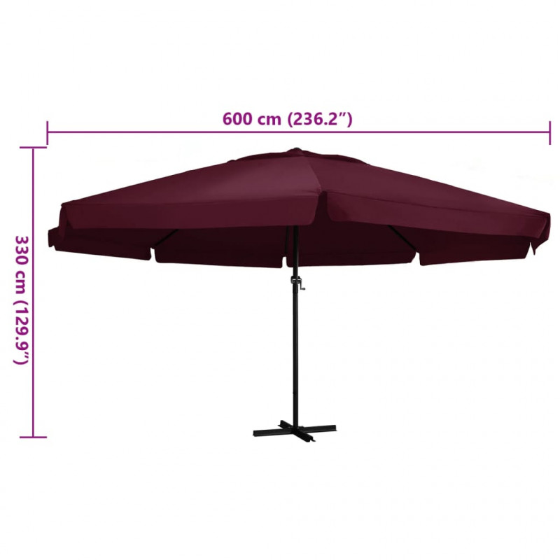 Parasol ogrodowy na aluminiowym słupku, 600 cm, bordowy