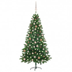 Sztuczna choinka z lampkami i bombkami, 150 cm, zielona