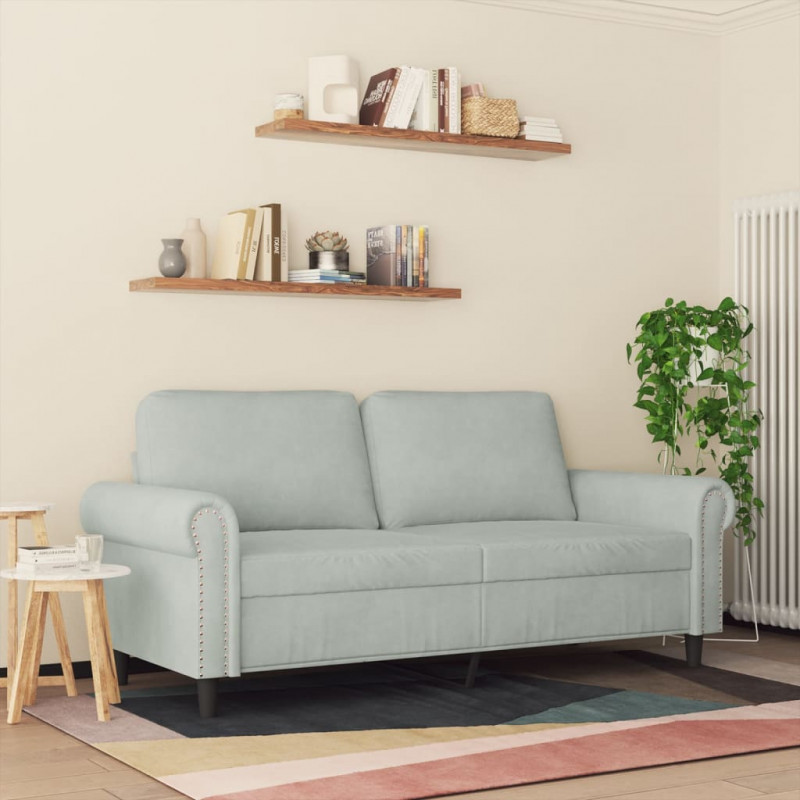 Sofa 2-osobowa, jasnoszara, 140 cm, tapicerowana aksamitem