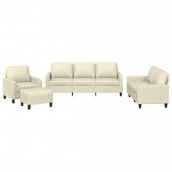 4-osobowa sofa z poduszkami, kremowa, sztuczna skóra