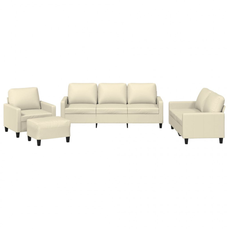 4-osobowa sofa z poduszkami, kremowa, sztuczna skóra