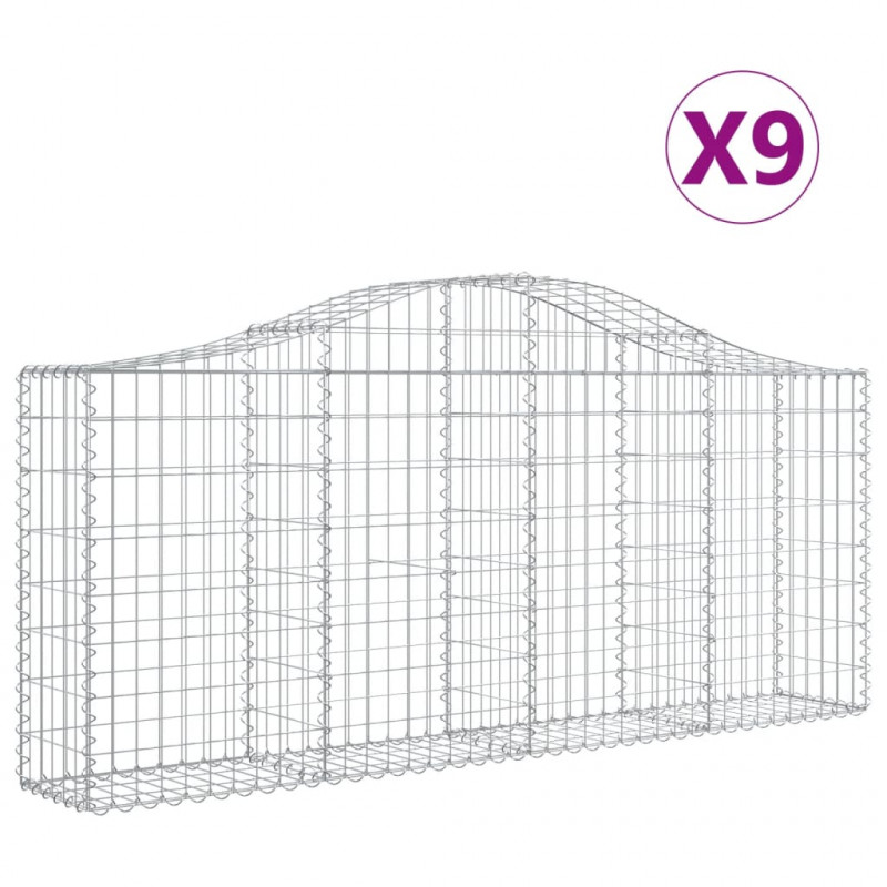 Kosze gabionowe, 9 szt, 200x30x80/100 cm, galwanizowane żelazo