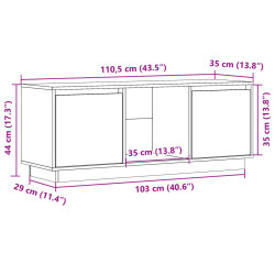 Szafka pod telewizor, szara 110,5x35x44 cm, lite drewno sosnowe