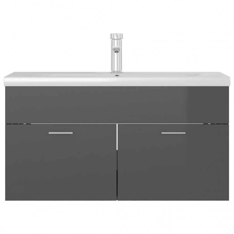 Szafka z wbudowaną umywalką, szara, wysoki połysk