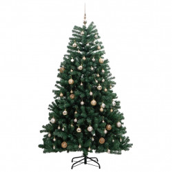 Sztuczna choinka na zawiasach, 300 lampek LED i bombki, 210 cm