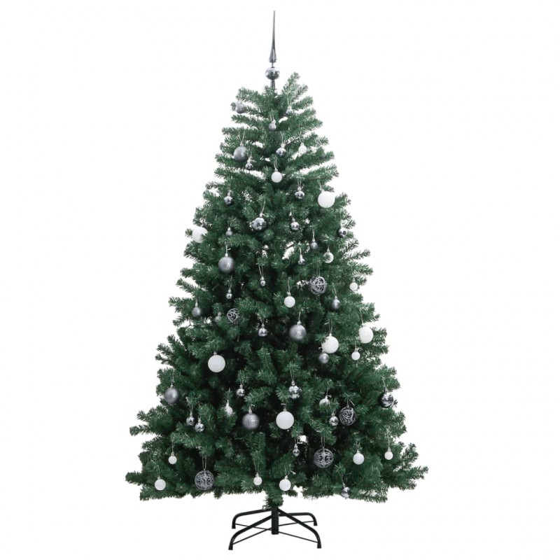 Sztuczna choinka na zawiasach, 300 lampek LED i bombki, 180 cm