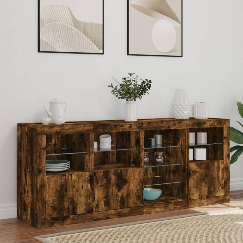 Szafka z oświetleniem LED, przydymiony dąb, 164x37x67 cm