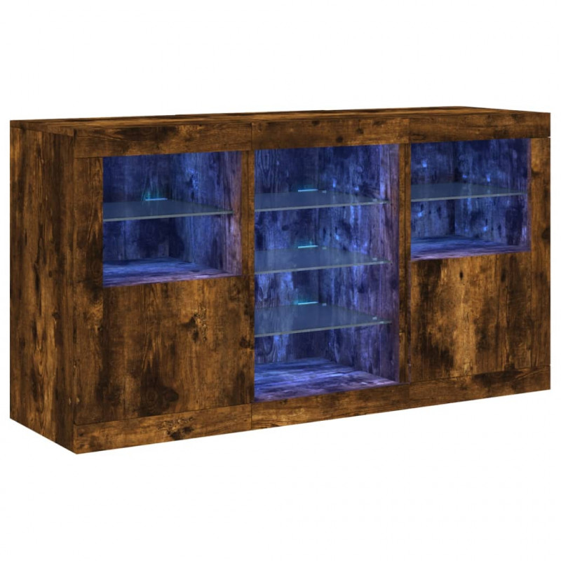 Szafka z oświetleniem LED, przydymiony dąb, 123x37x67 cm