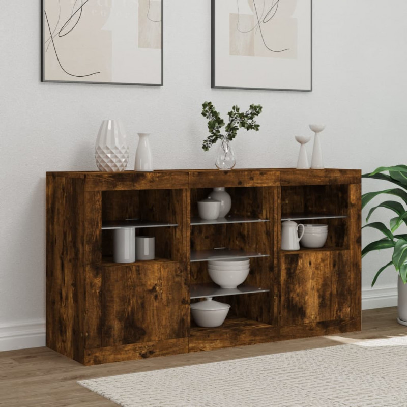 Szafka z oświetleniem LED, przydymiony dąb, 123x37x67 cm