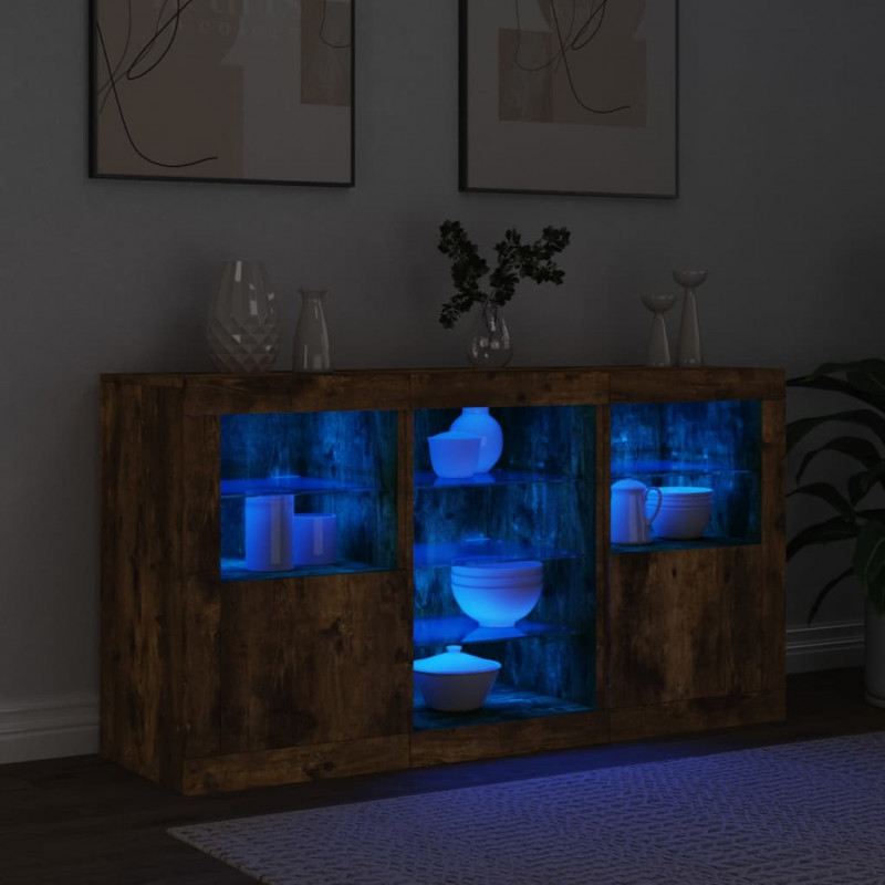 Szafka z oświetleniem LED, przydymiony dąb, 123x37x67 cm
