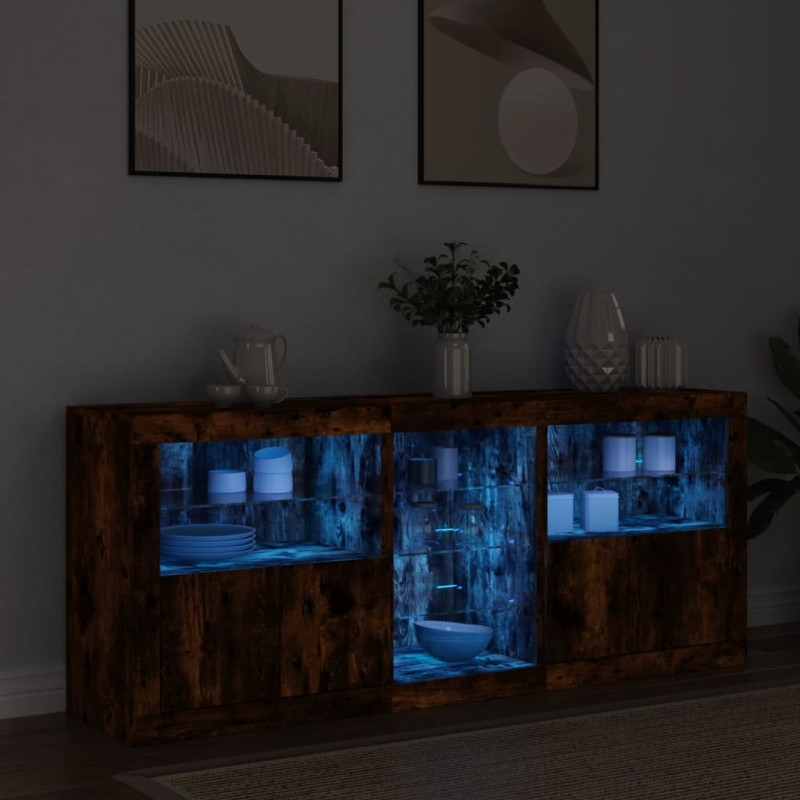 Szafka z oświetleniem LED, przydymiony dąb, 162x37x67 cm