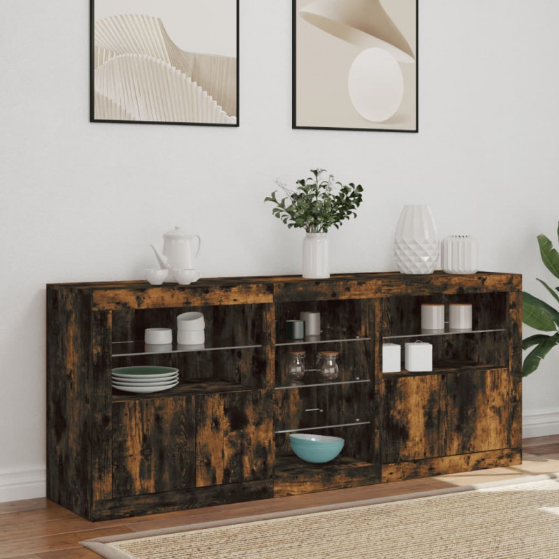 Szafka z oświetleniem LED, przydymiony dąb, 162x37x67 cm