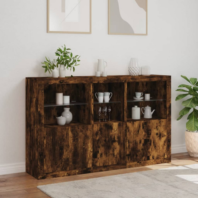 Szafka z oświetleniem LED, przydymiony dąb, 162x37x100 cm