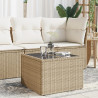 Stół ogrodowy ze szklanym blatem, beżowy 55x55x37 cm, rattan PE