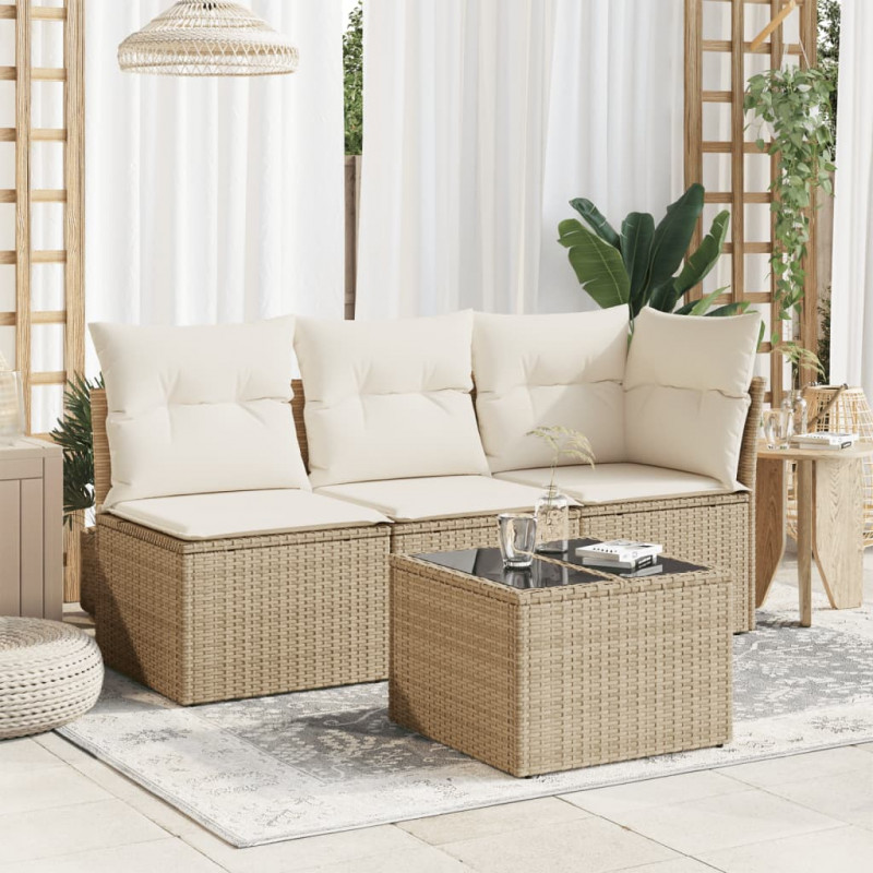 Stół ogrodowy ze szklanym blatem, beżowy 55x55x37 cm, rattan PE